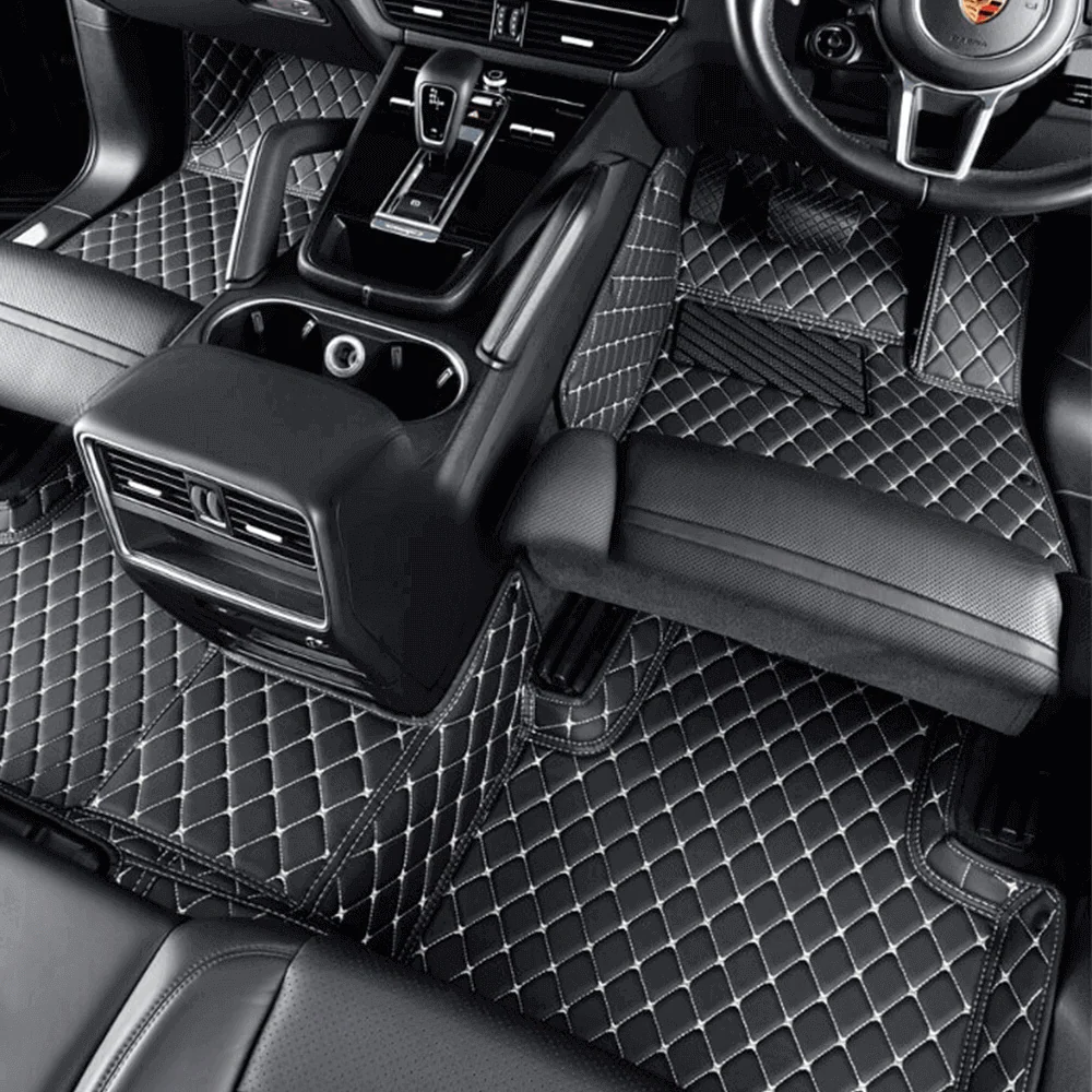 BLACK CAR MATS WITH WHITE STITCHING
