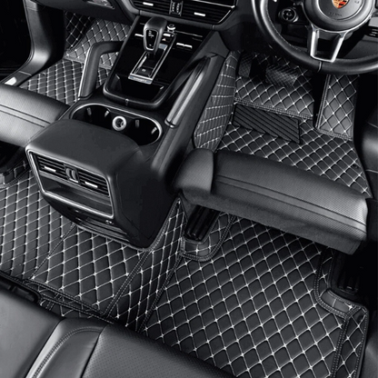 BLACK CAR MATS WITH WHITE STITCHING