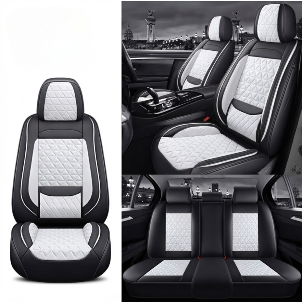 Black & White Diamond Quilted Leather Car Seat Covers