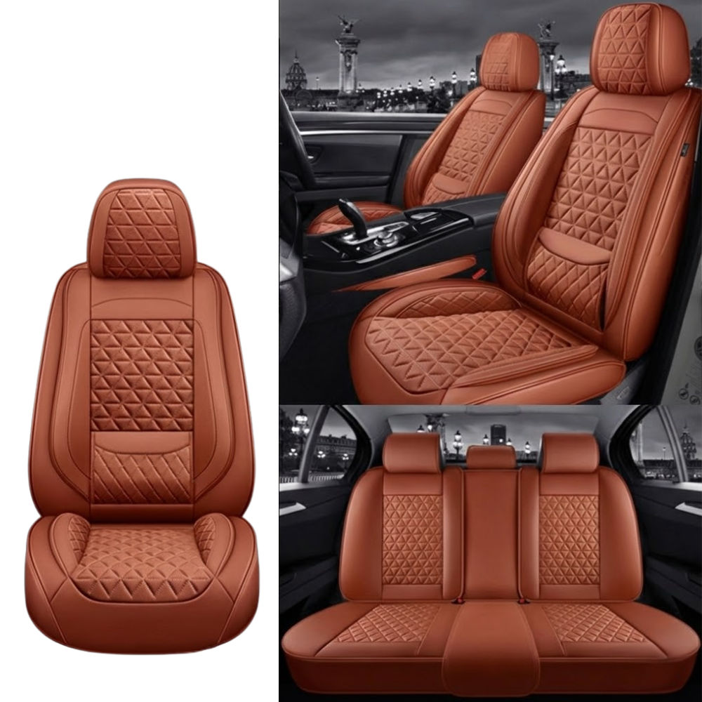 Brown Diamond Quilted Leather Car Seat Covers